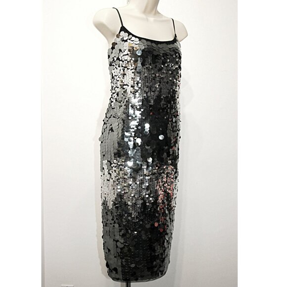 Avec Les Filles Spaghetti Strap Sparkling Sequin Paillette Party Dress sz 12 - Picture 5 of 13